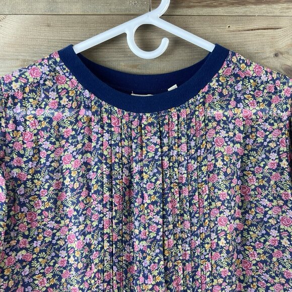 One Fine Day Womens Shirt Pintuck Sheer Floral Cottagecore Prairie Silk Small - Picture 2 of 7